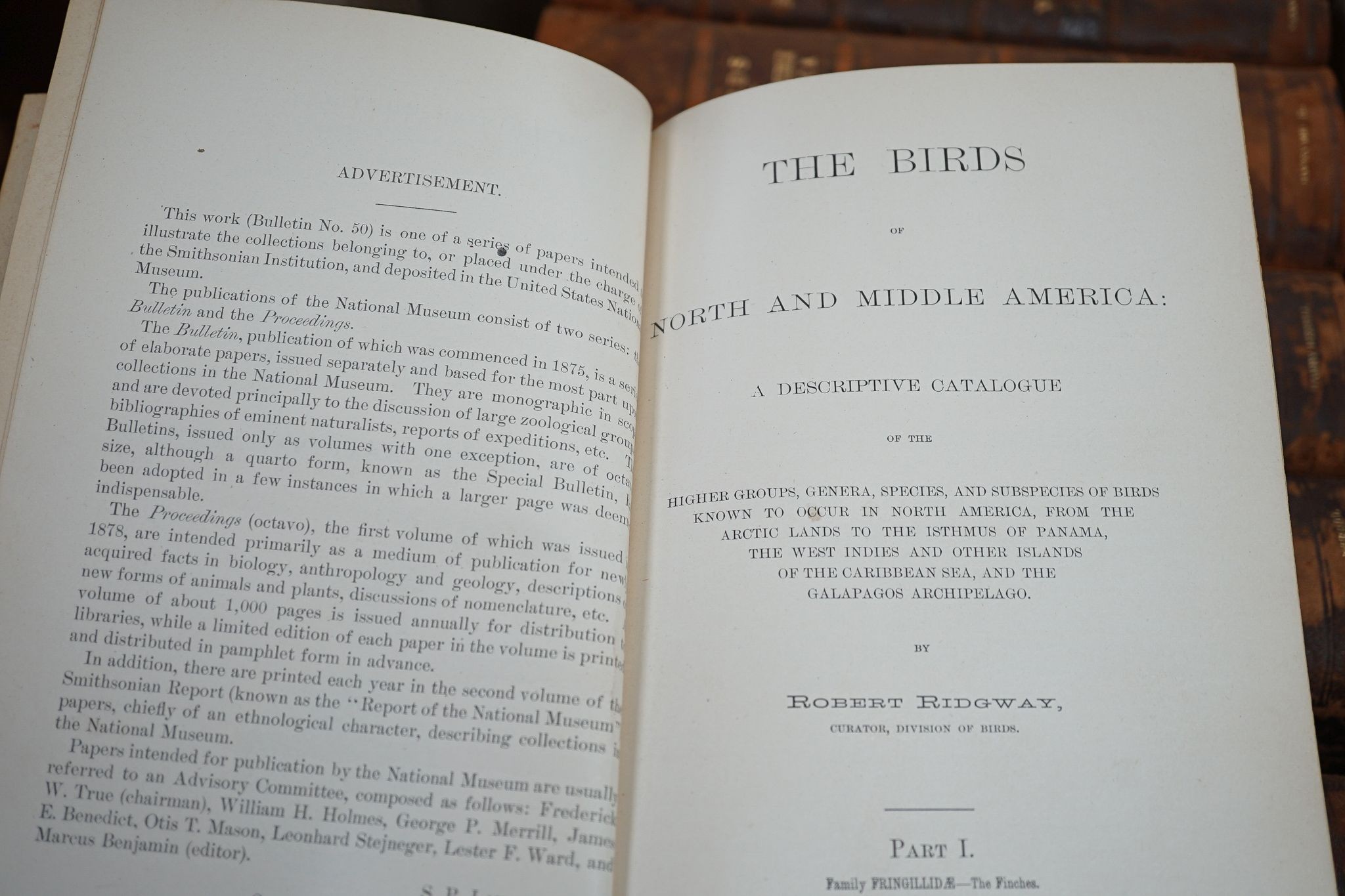 Baird, S.F. & Others - A History of North America Birds: Land Birds, 3 vols., coloured plates and other illus.; old half leather and marbled boards, gilt tops and marbled e/ps., 4to.